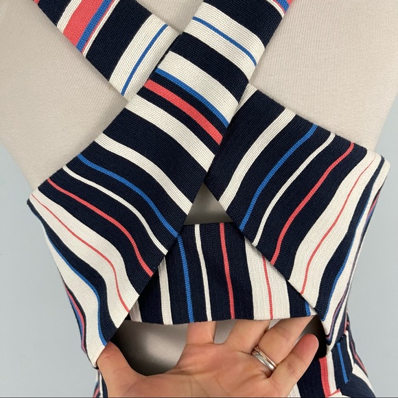 Adelyn Rae Women's Sleeveless Criss Cross Back Stripe Fit and Flare Dress - Picture 11 of 13